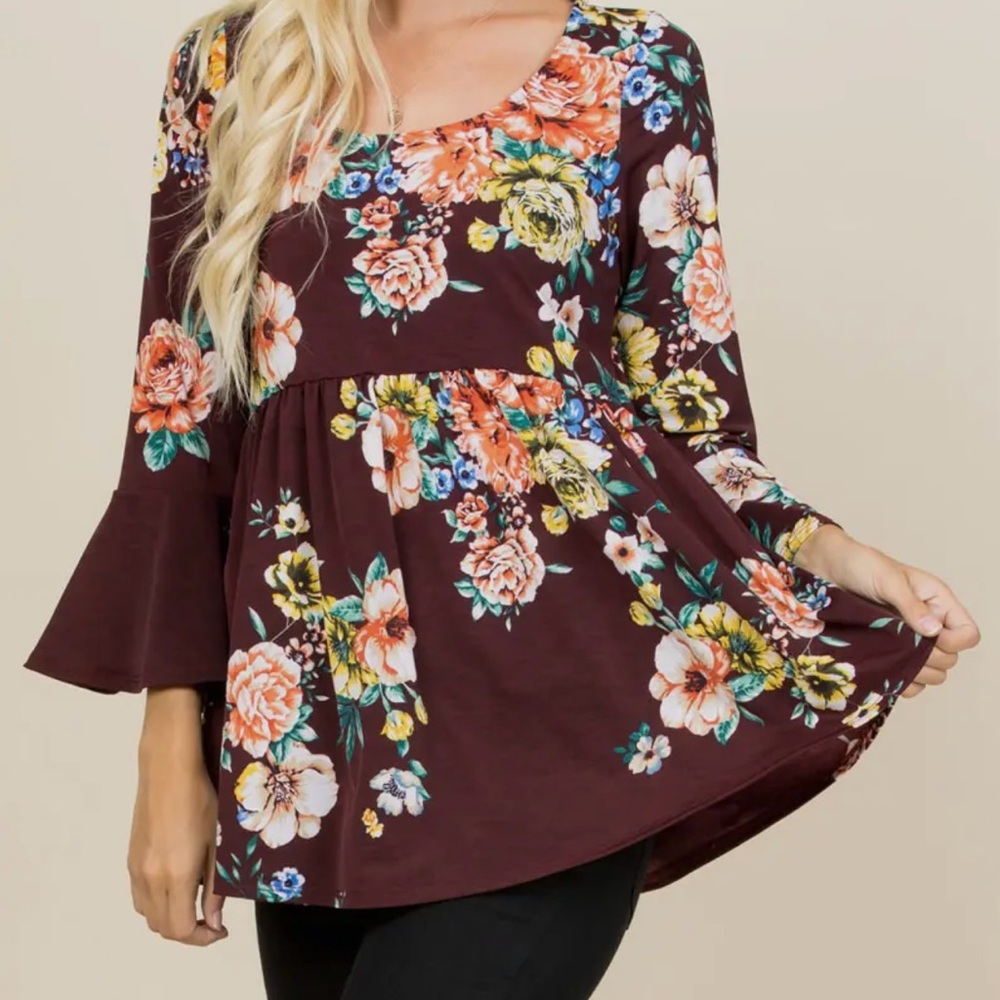 Emerald Burgundy Floral Blouse